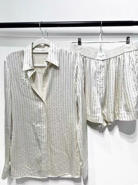 🚩steal Alexander Wang Ivory Satin Pinstripe Embellished Set